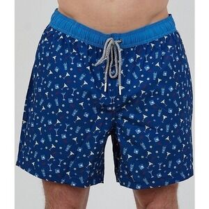 Rainforest Swim Trunks Navy Cocktail‎ Print 4-Way Stretch Quick Dry Size S NWT